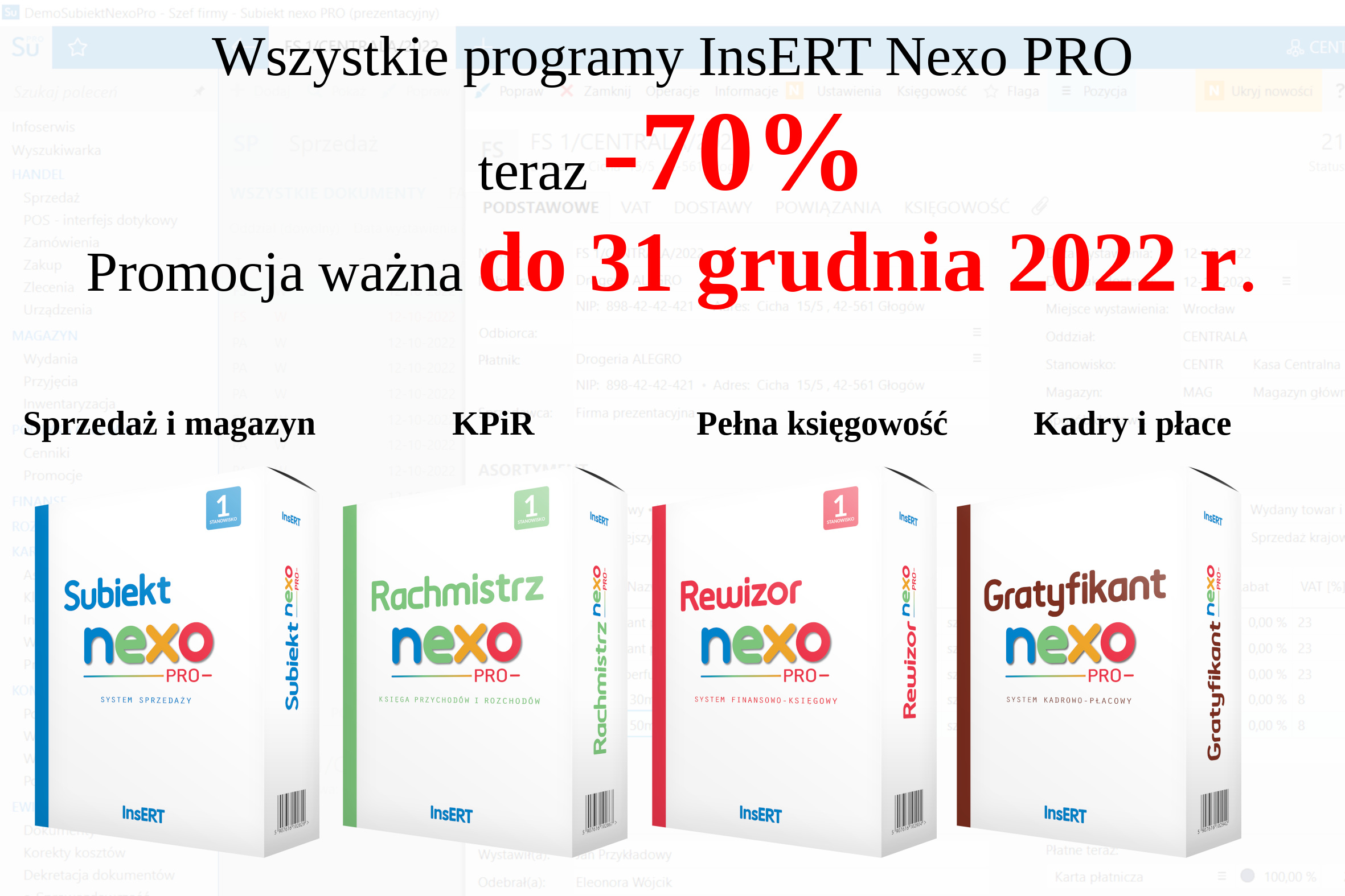 Programy InsERT Nexo PRO 70% taniej
